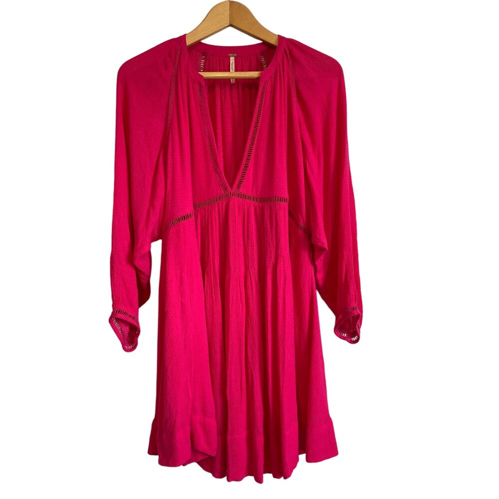 Free People Go Lightly 3/4 sleeve dress casual pink gauzy lightweight Small